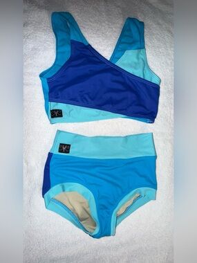 Kandi Kouture Aqua & Royal Blue Two-Piece Dance Outfit Size 10/12 CXL
